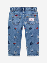 Guess Girls Embroidered Bow Mom Jeans in Blue