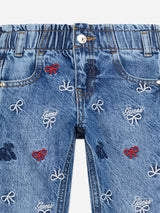 Guess Girls Embroidered Bow Mom Jeans in Blue