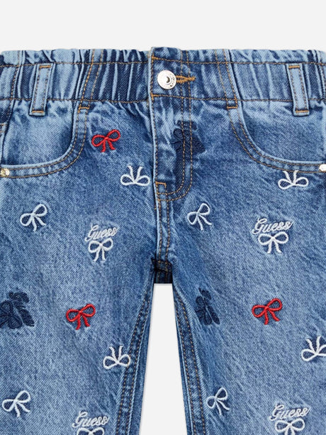 Guess Girls Embroidered Bow Mom Jeans in Blue