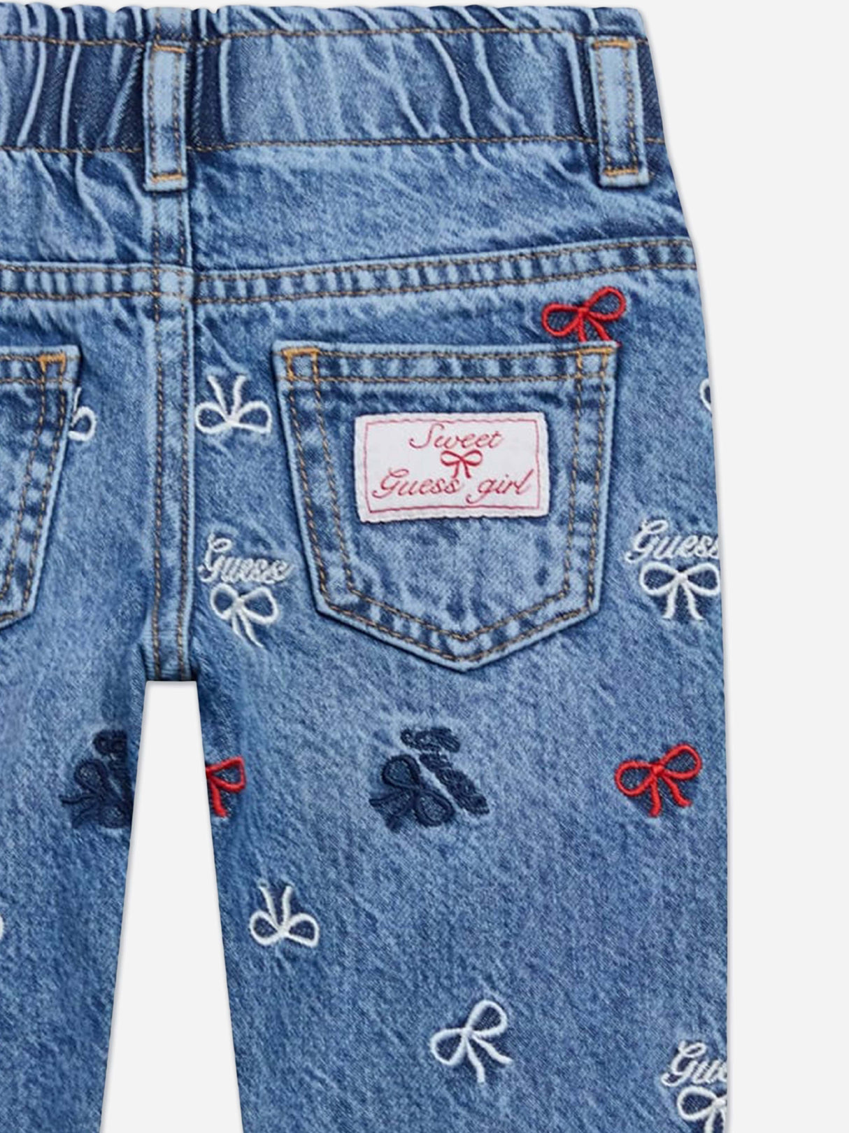 Guess Girls Embroidered Bow Mom Jeans in Blue