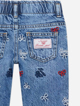 Guess Girls Embroidered Bow Mom Jeans in Blue