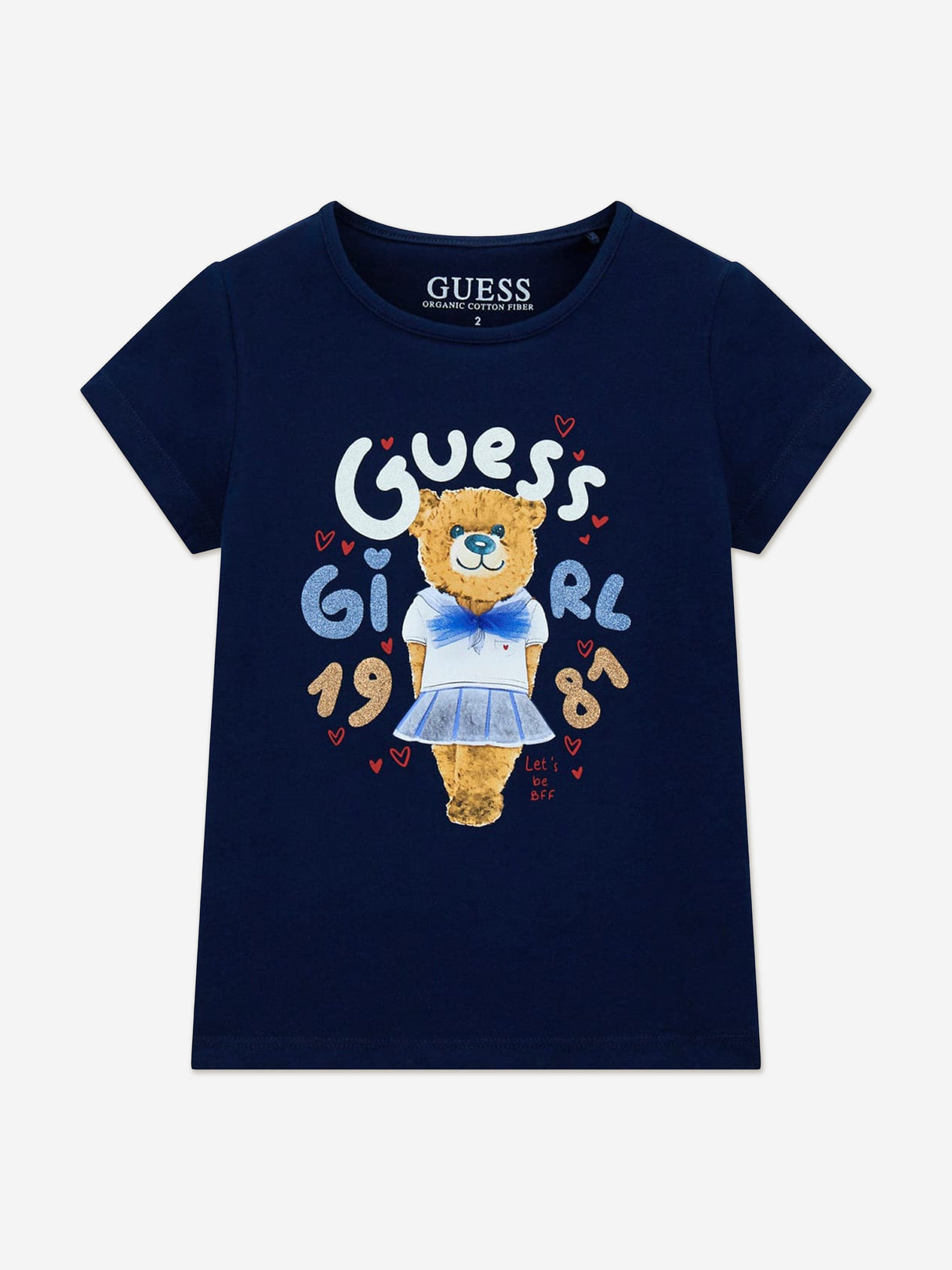 Guess Girls Bear Print T-Shirt in Navy