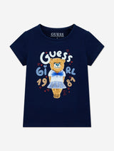Guess Girls Bear Print T-Shirt in Navy