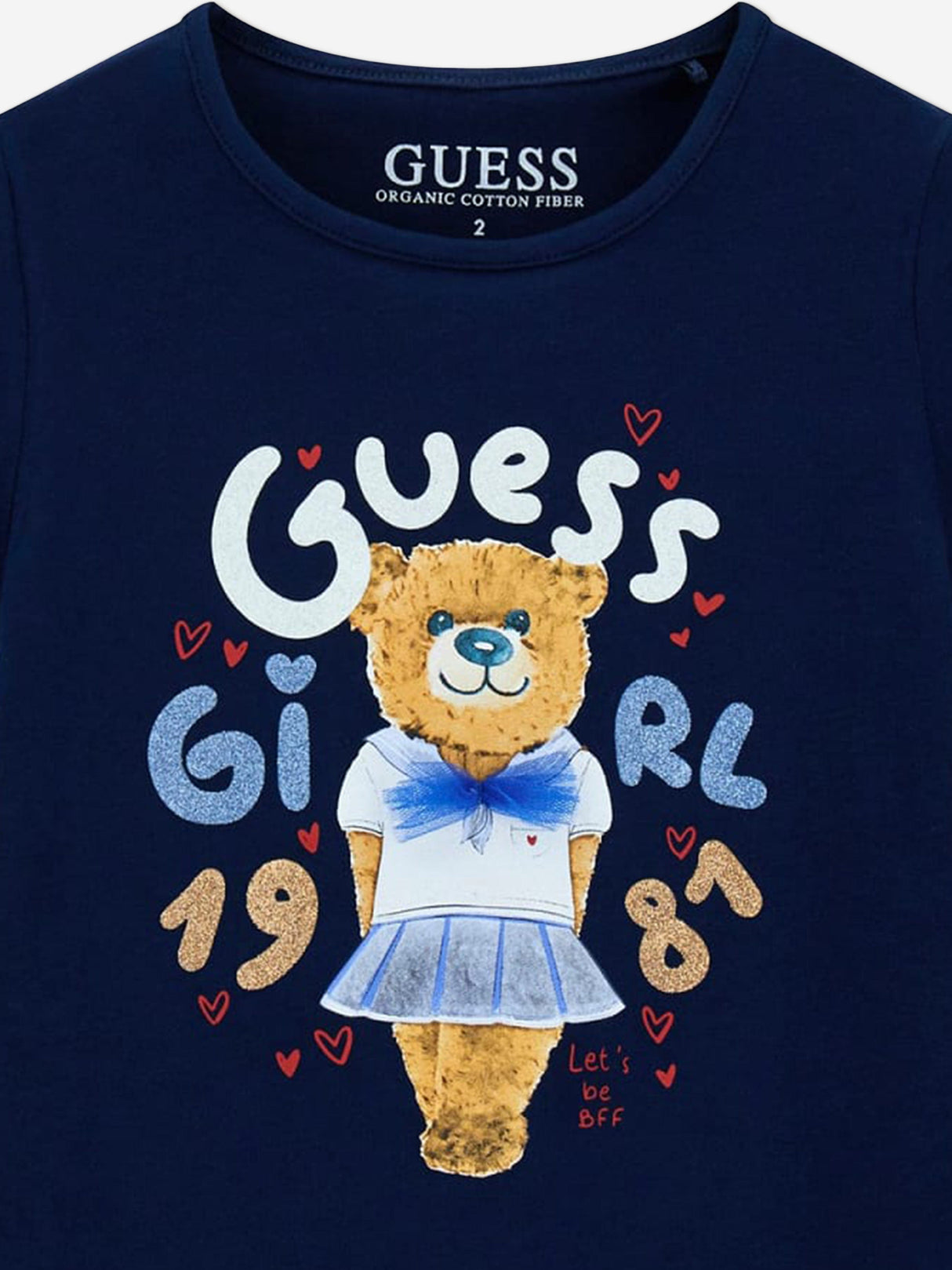 Guess Girls Bear Print T-Shirt in Navy