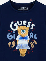 Guess Girls Bear Print T-Shirt in Navy