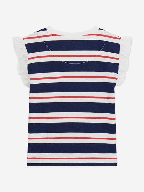 Guess Girls Striped Logo T-Shirt in Navy