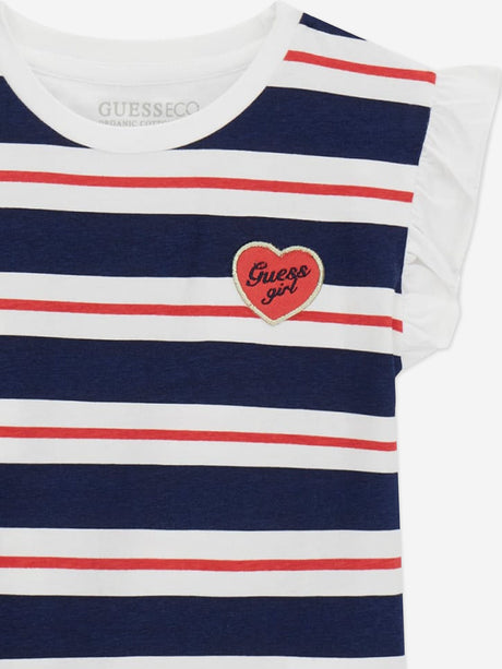 Guess Girls Striped Logo T-Shirt in Navy