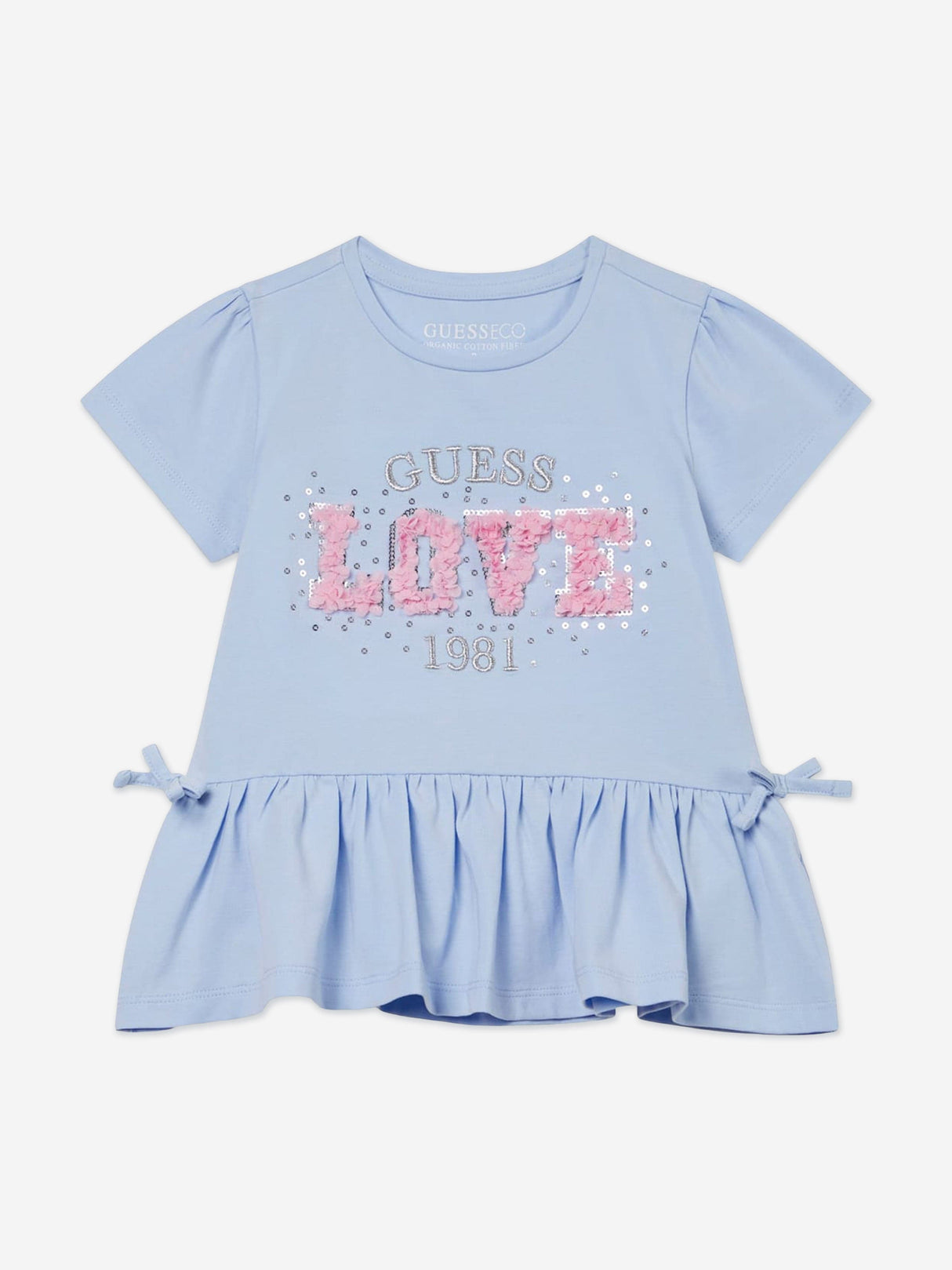 Guess Girls Love Logo Peplum T-Shirt in Blue
