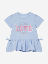 Guess Girls Love Logo Peplum T-Shirt in Blue