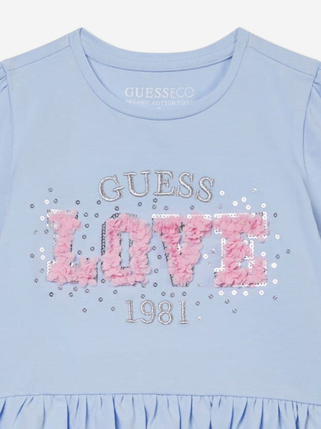 Guess Girls Love Logo Peplum T-Shirt in Blue