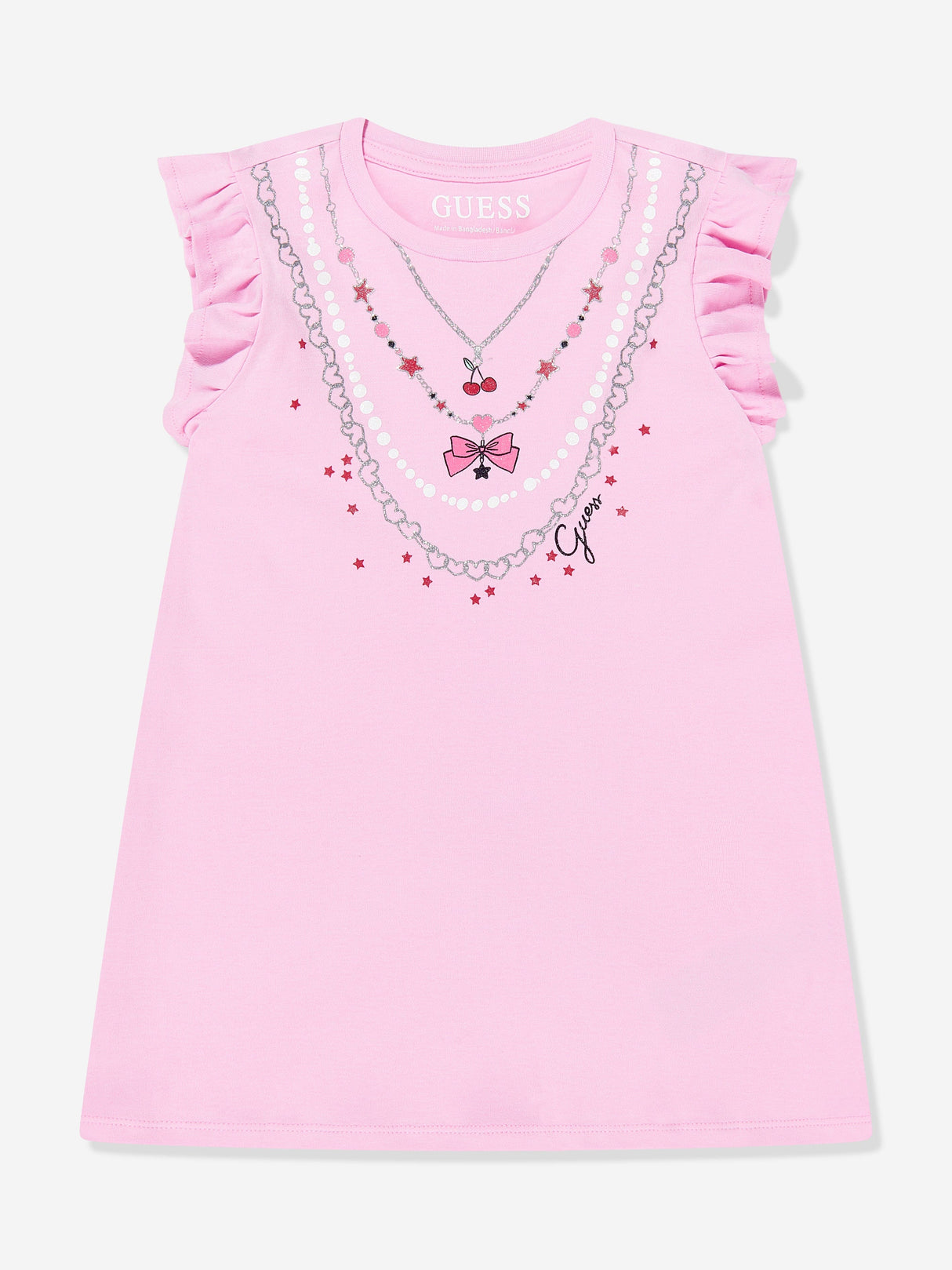 Guess Girls Cotton Necklace Dress in Pink