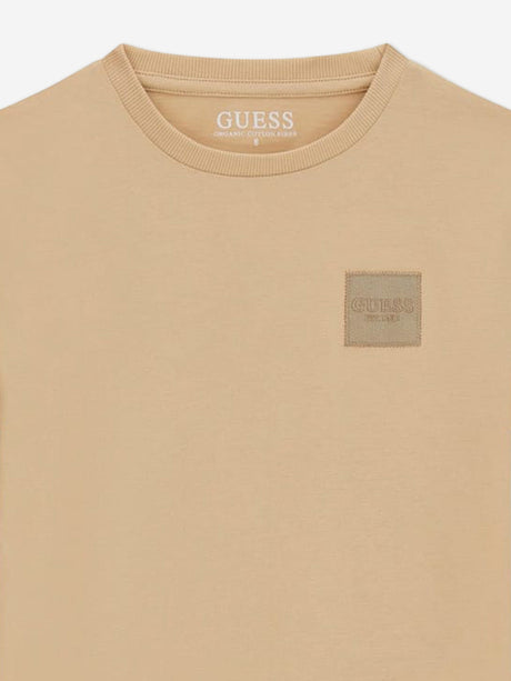 Guess Boys Logo Badge T-Shirt in Beige