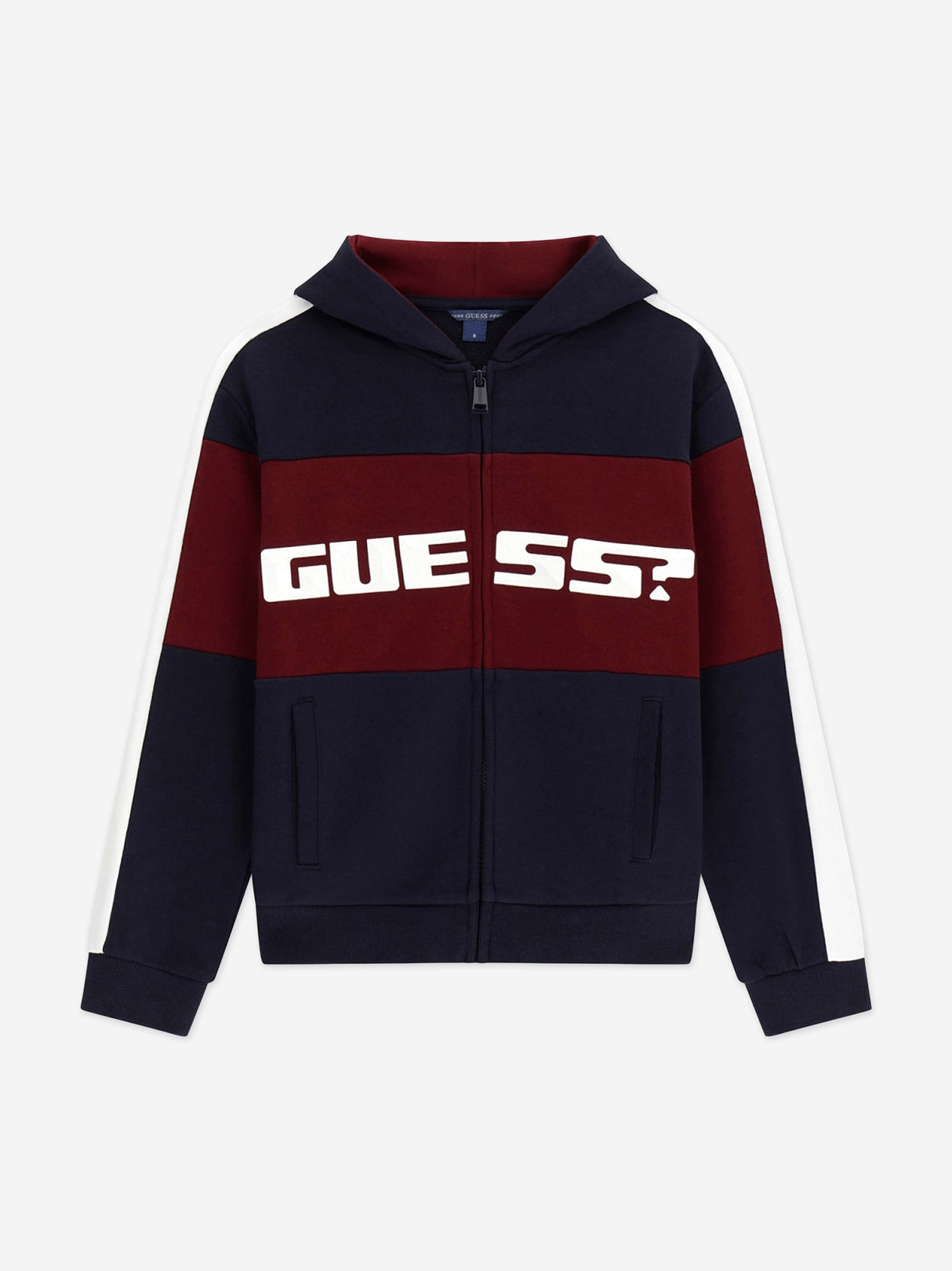 Guess Boys Logo Zip Up Top in Navy