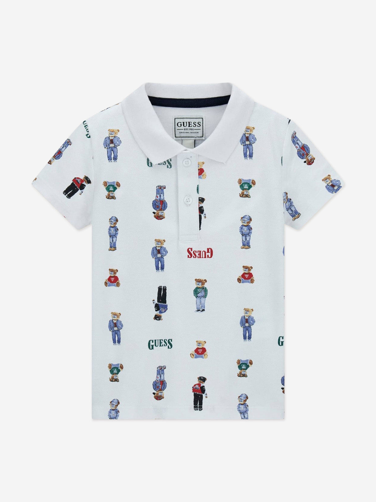 Guess Boys Bear Polo Shirt in White