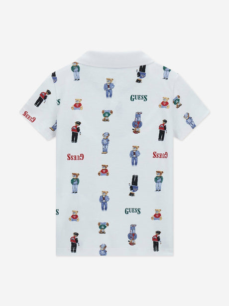 Guess Boys Bear Polo Shirt in White