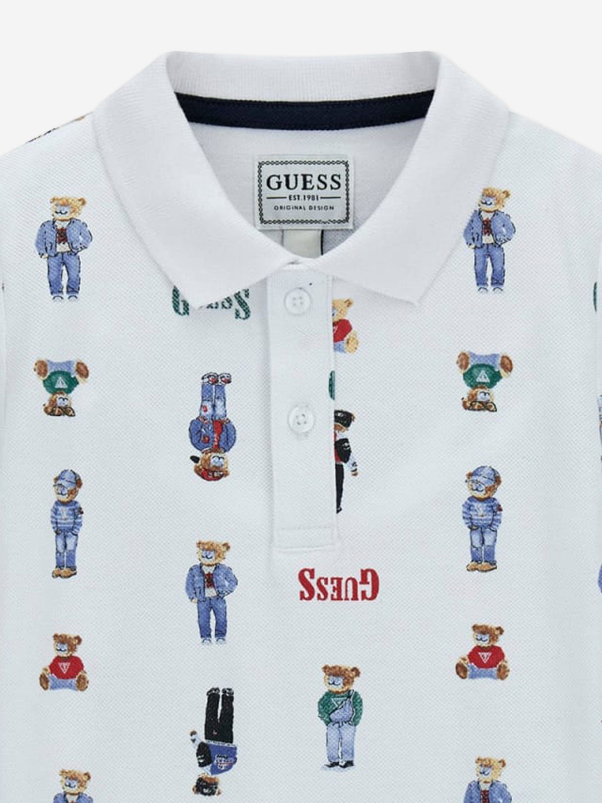 Guess Boys Bear Polo Shirt in White