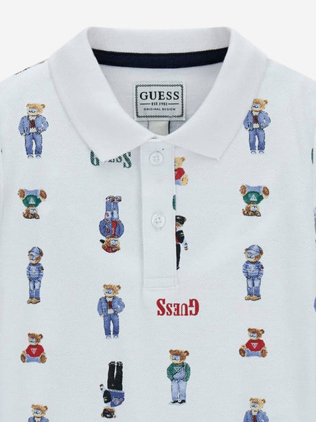 Guess Boys Bear Polo Shirt in White