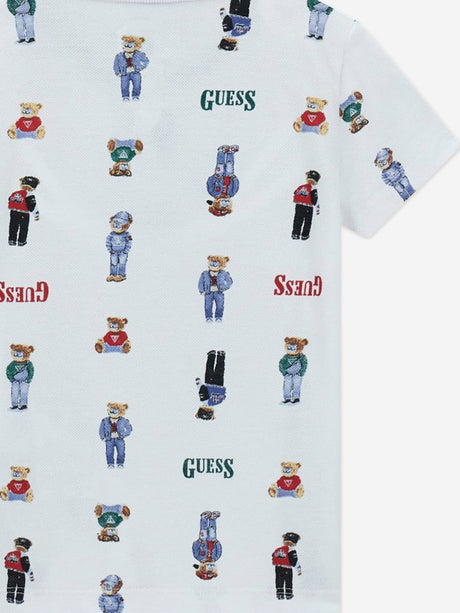 Guess Boys Bear Polo Shirt in White