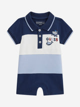 Guess Baby Boys Striped Polo Romper in Navy