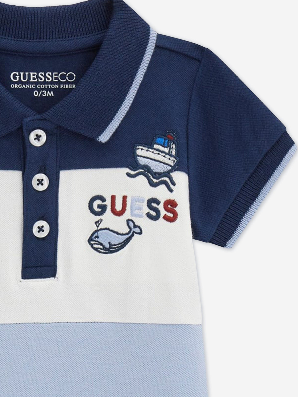 Guess Baby Boys Striped Polo Romper in Navy