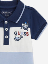 Guess Baby Boys Striped Polo Romper in Navy
