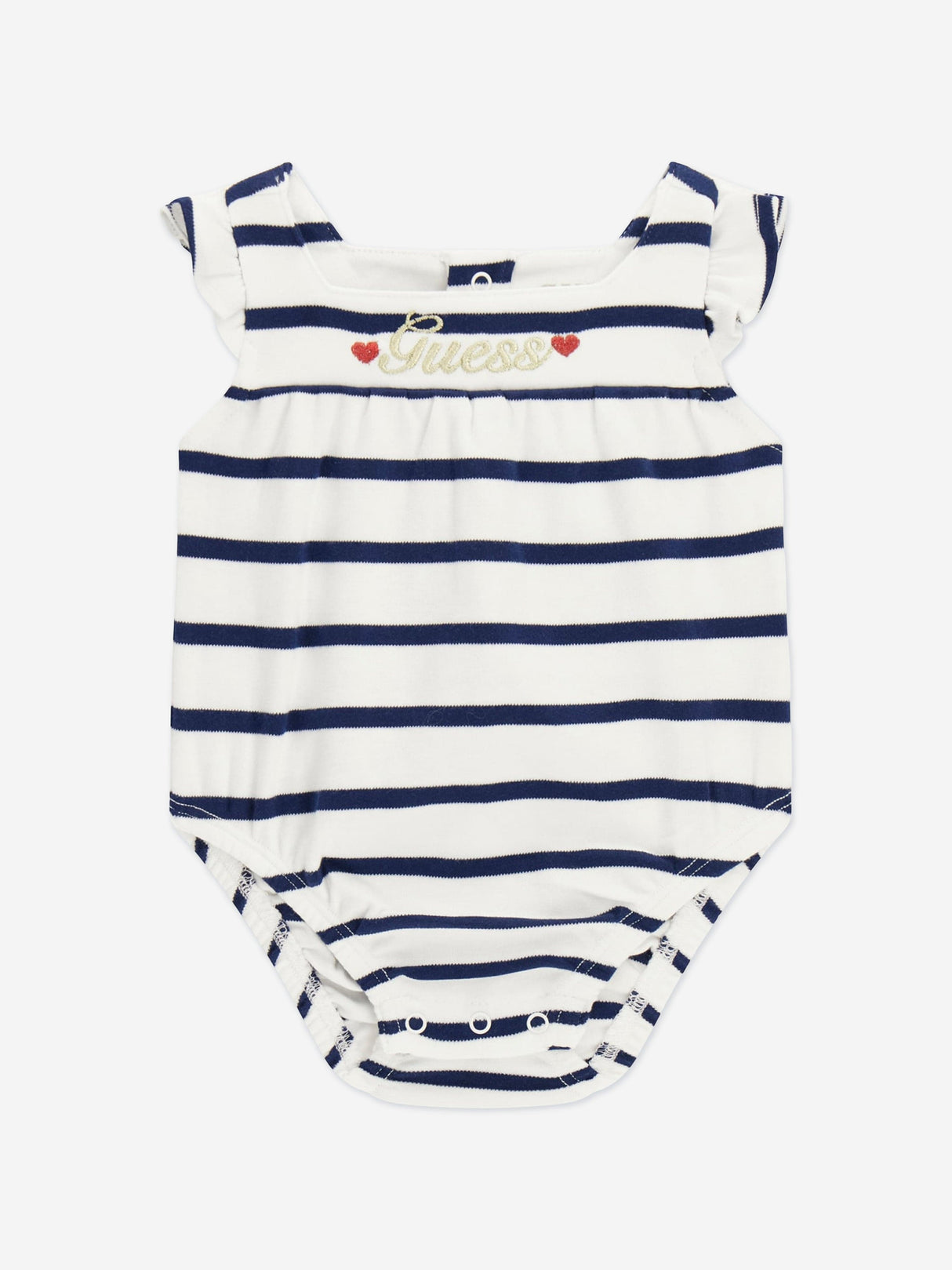 Guess Baby Girls Striped Logo Romper in Navy