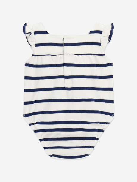Guess Baby Girls Striped Logo Romper in Navy