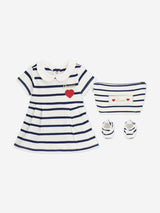 Guess Baby Girls Striped Dress with Booties in Navy