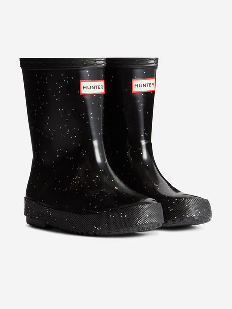 Hunter Kids First Giant Glitter Wellington Boots in Black