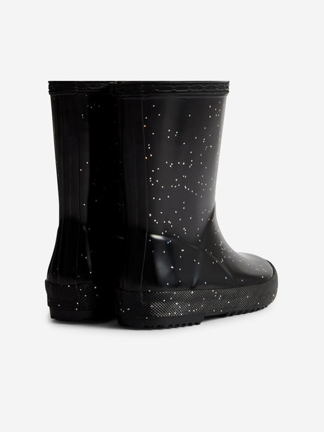 Hunter Kids First Giant Glitter Wellington Boots in Black