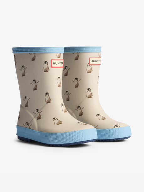 Hunter Kids First Penguin Print Wellington Boots in White