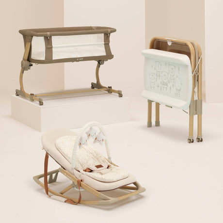 Jane Baby Side Crib + 4 Piece Bedding Set & Safety Mattress, Nature Edition