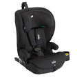 A black Joie child car seat with a breathable mesh headrest and padded side supports, shown from a three-quarter angle on a plain white background.