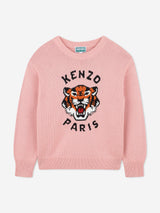 KENZO Girls Lucky Tiger Knitted Jumper in Pink