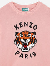 KENZO Girls Lucky Tiger Knitted Jumper in Pink