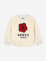 KENZO Girls Faux Shearling Flower Sweatshirt in Ivory