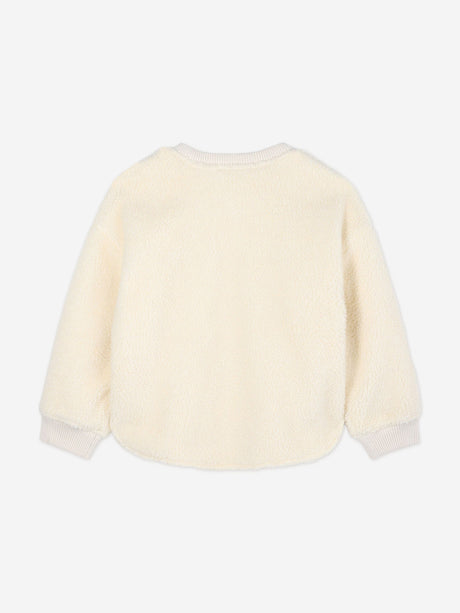 KENZO Girls Faux Shearling Flower Sweatshirt in Ivory