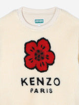 KENZO Girls Faux Shearling Flower Sweatshirt in Ivory