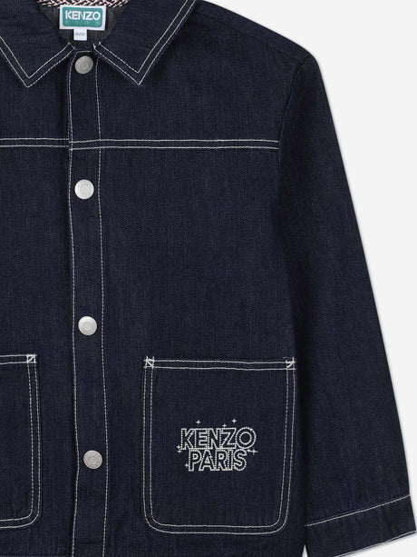 KENZO Boys Embroidered Tiger Denim Jacket in Blue