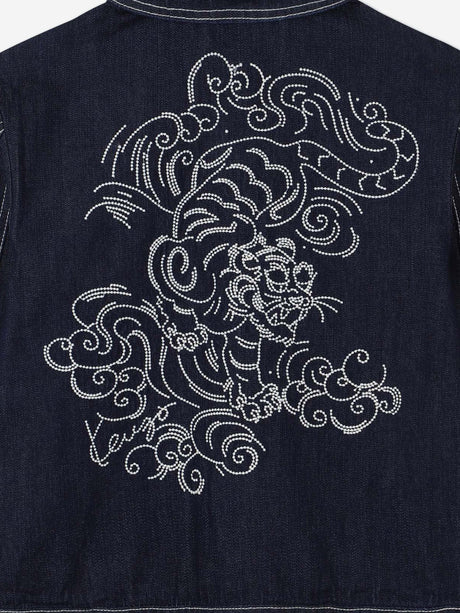 KENZO Boys Embroidered Tiger Denim Jacket in Blue