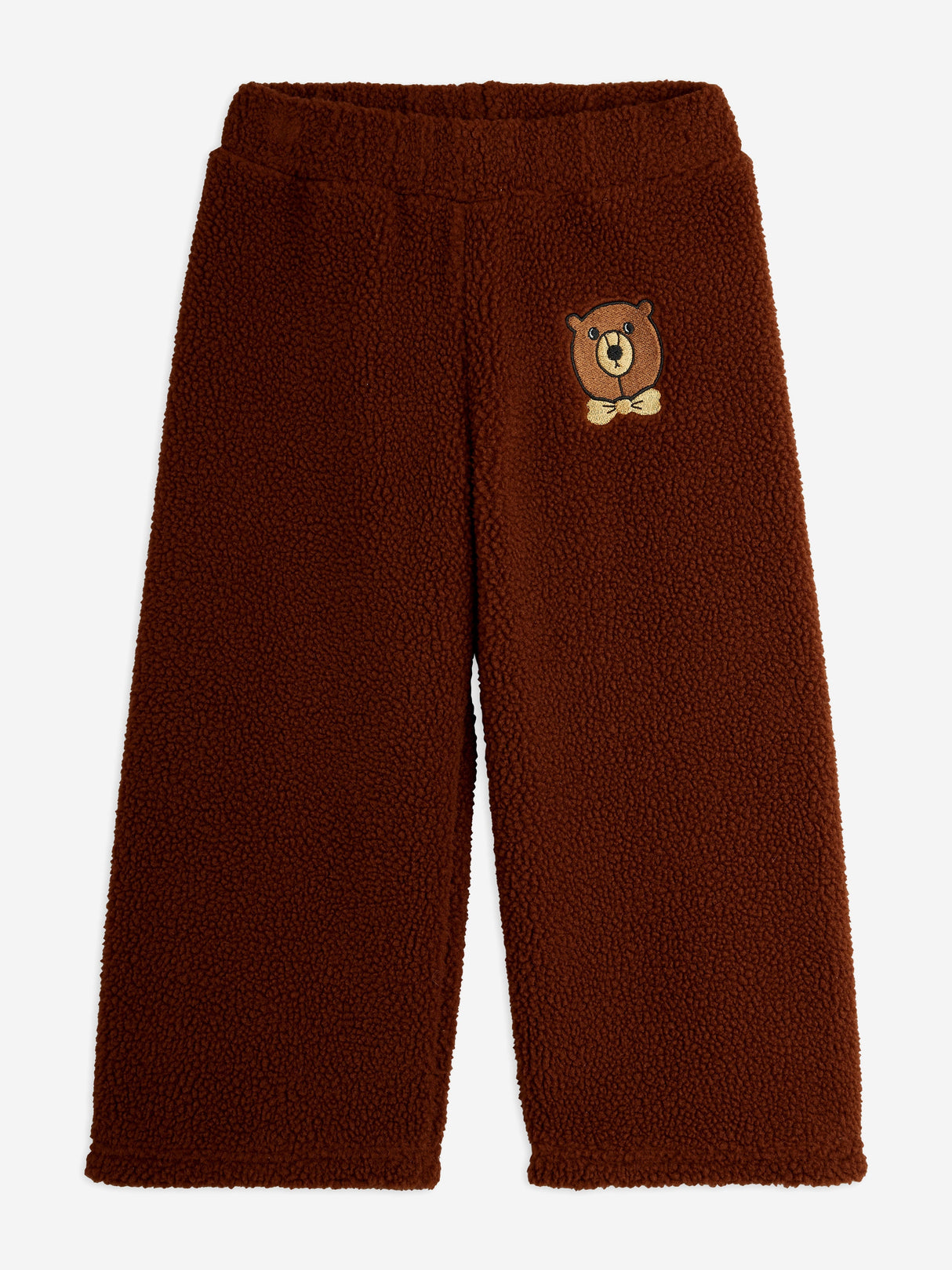 Mini Rodini Kids Embroidered Bear Pile Trousers in Brown