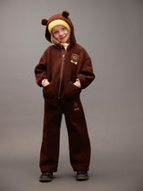 Mini Rodini Kids Embroidered Bear Pile Trousers in Brown