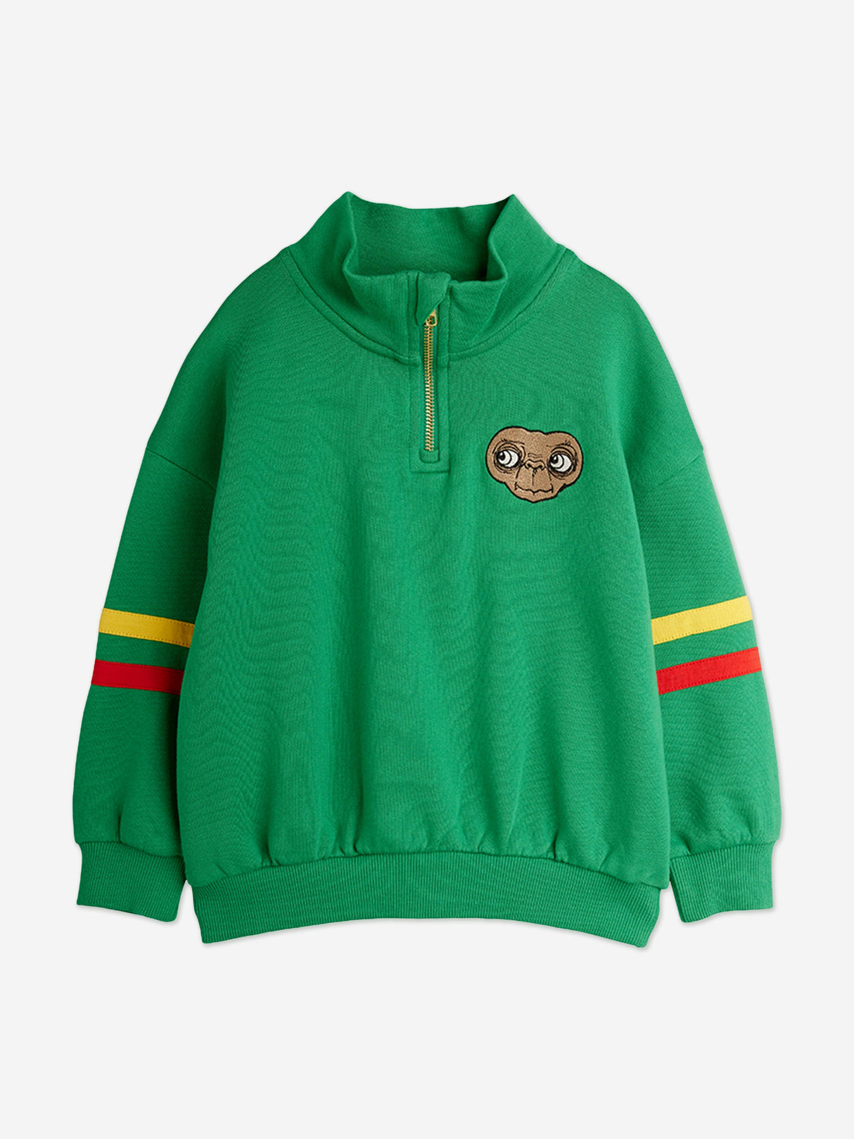 Mini Rodini Kids E.T. Embroidered Half Zip Sweatshirt in Green