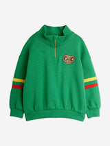 Mini Rodini Kids E.T. Embroidered Half Zip Sweatshirt in Green