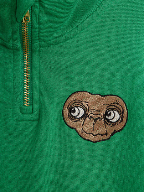 Mini Rodini Kids E.T. Embroidered Half Zip Sweatshirt in Green