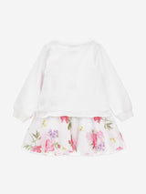 Monnalisa Girls Floral Sweater Dress in White
