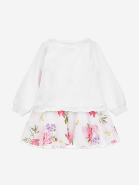 Monnalisa Girls Floral Sweater Dress in White