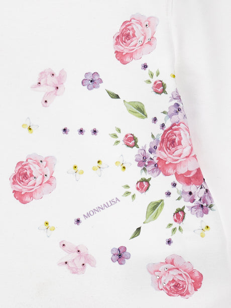 Monnalisa Girls Floral Sweater Dress in White