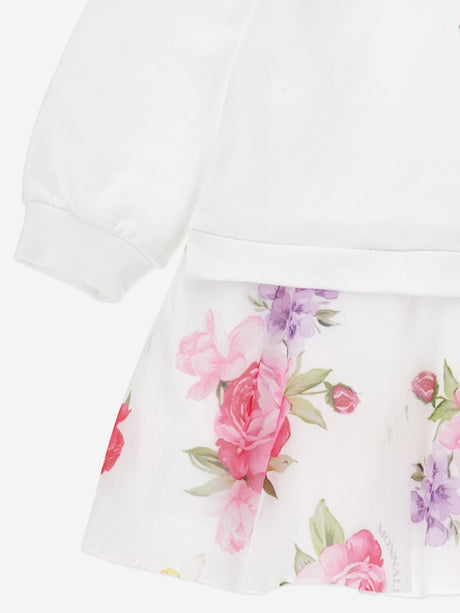 Monnalisa Girls Floral Sweater Dress in White