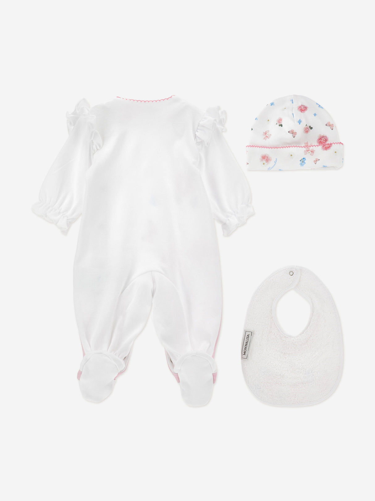 Monnalisa Baby Girls Butterflies and Flowers Babygrow Set in Pink